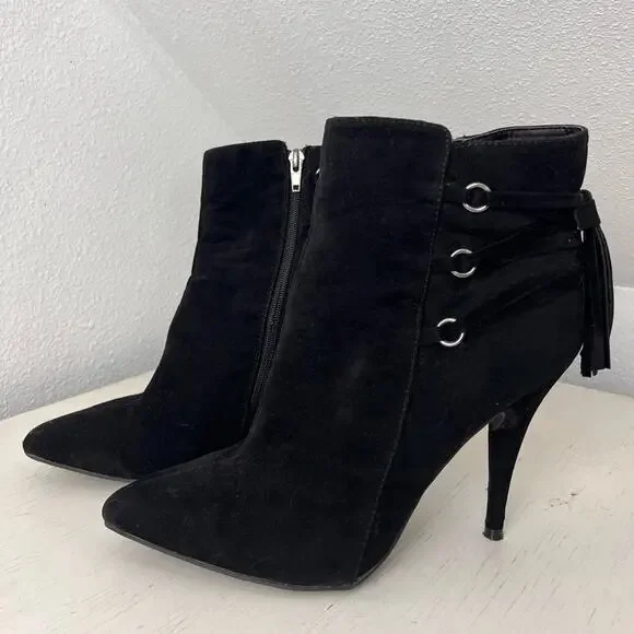 Anne Michelle Lonestar-11 black faux velvet stiletto heel boot size 10 - Picture 9 of 9